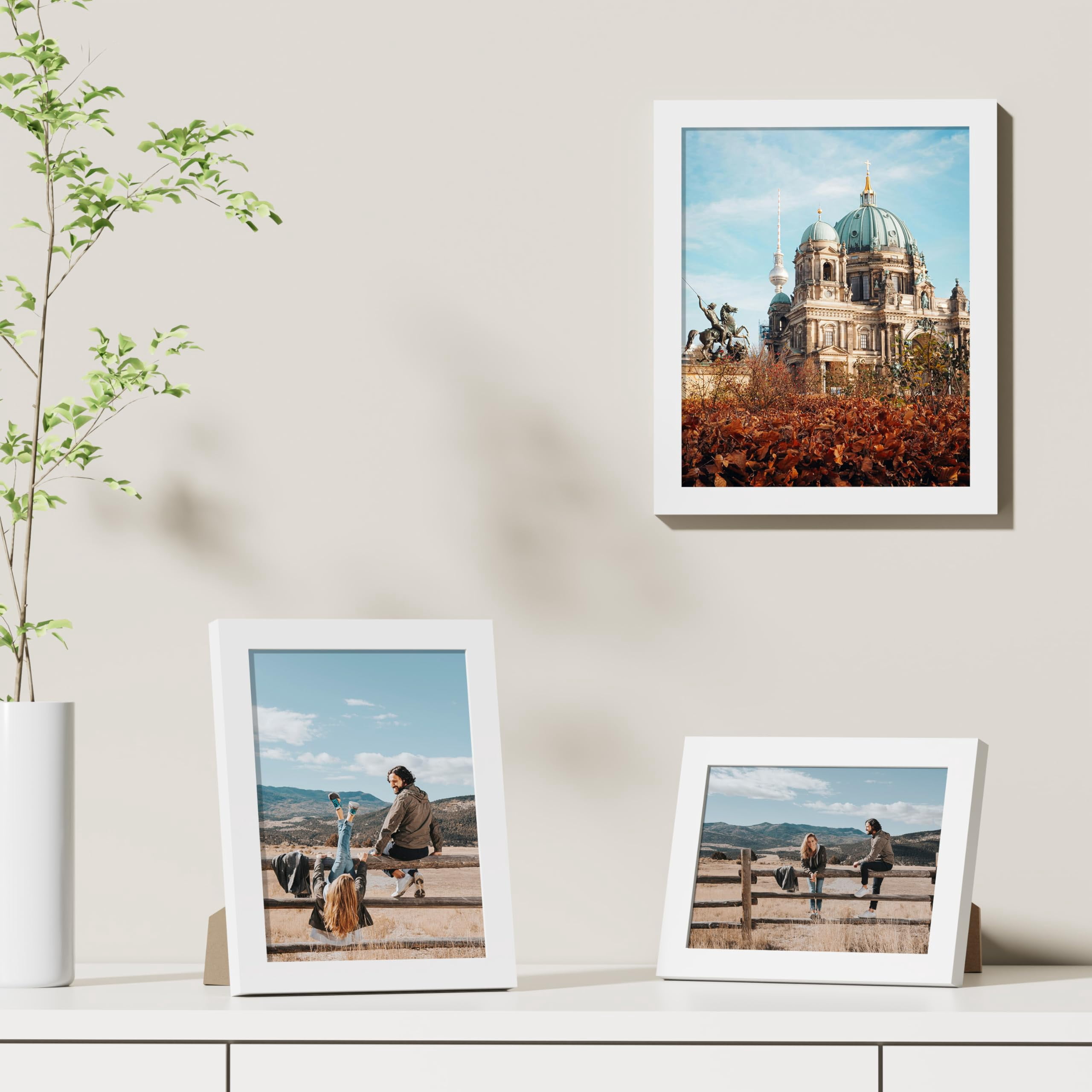 decorUhome 8x10 White Picture Frame Set of 9, Display 5x7 Pictures with Mat or 8x10 without Mat, Photo Frames for Wall or Tabletop