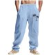 thumbnail image 2 of Pantalones largos para hombre, color liso, holgados, informales, con estampado de lino, bolsillos, cordón ajustable, cintura elástica, de poliéster., 2 of 9