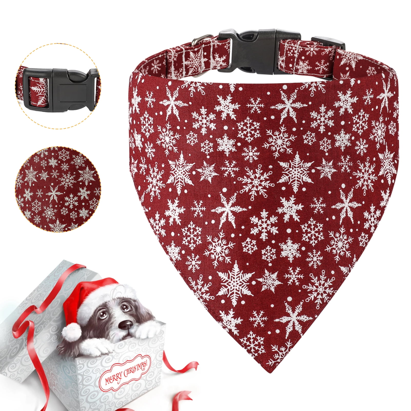 Deyuer Pet Collar Snowflake Pattern Dress-up Adjustable Breakaway Cats Dogs Collars Bandana for Christmas