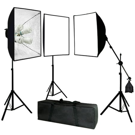 LimoStudio Photo Video Studio 2400 Watt Softbox Continuous Light Kit with Overhead Head Light Boom Kit,