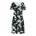 thumbnail image 3 of Uaswgudfs Women's Short Sleeve V-Neck Midi Dress​ - Summer Casual Floral Embellishment & Pockets, Knee-Length Soft Fabric & Versatile Style Black L, 3 of 7