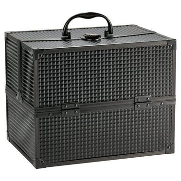 Walmart Large Train Case Cosmetics Organizer with 6 Trays for Travel with Makeup & Accessories, Matte Black, Size 8.6" x 11.8" x 9.4"