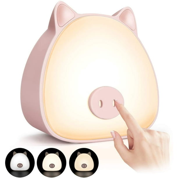 Luz de noche LED para niños, luz de noche táctil recargable, lámpara de mesa recargable para dormitorio, habitación de bebé y sala de estar (rosa)