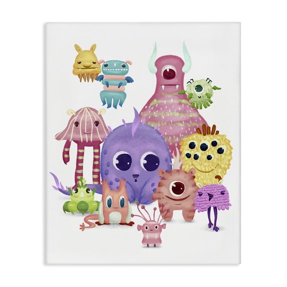 Stupell Industries Contemporary Fun Monsters Colorful Illustration Canvas Art, 24 x 30, by Ziwei Li