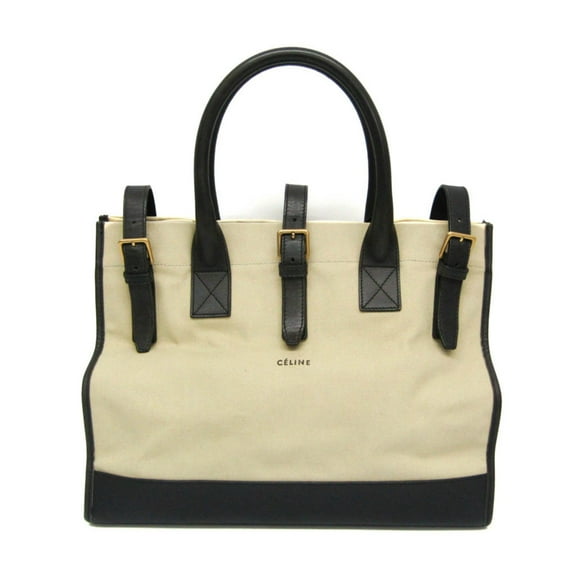 Pre-Owned Celine Women's Leather,Canvas Handbag Beige,Black