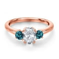 thumbnail image 3 of Gem Stone King 18K Rose Gold Plated Silver White Topaz and London Blue Topaz Engagement Ring for Women | 1.44 Cttw | Oval 7X5MM | Gemstone November Birthstone | Size 9, 3 of 6