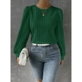 thumbnail image 5 of Women'S Long Sleeve Scoop Neck Pleated Front Fitted Blouse Tops Dark Green S, 5 of 9