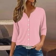 thumbnail image 2 of MESSIYO 3/4 sleeve cardigan for women Knit Shrugs Sweater Cardigan Sweater open front cardigan for women Summer Tops V Neck Print Shirts Casual Button Down 3/4 Lenght Sleeve Blouses Pink XL, 2 of 6