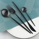 thumbnail image 3 of XmhyTop Juego de cubiertos de 24 piezas: juego de cubiertos reutilizables de acero inoxidable, tenedores, cucharas y cuchillos, cubiertos pulidos con efecto espejo (juego de 6, negro), 3 of 5