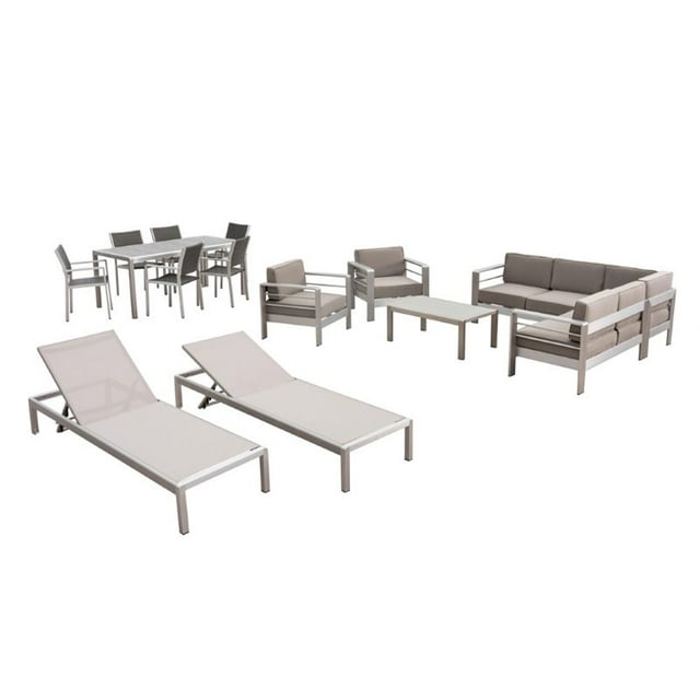 Noble House Cape Corail 15 Pcs Collection Extérieure en Aluminium Argenté