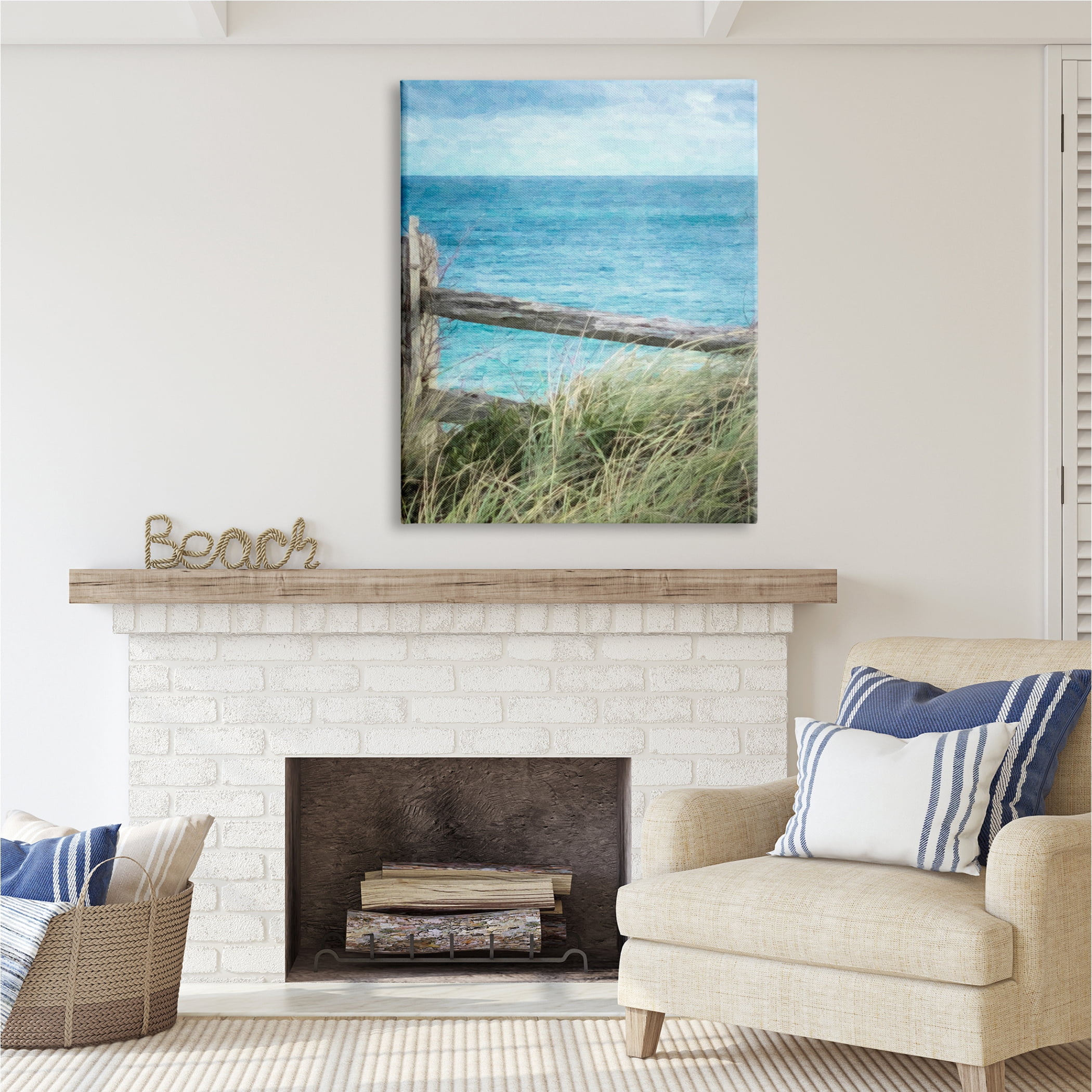 Stupell Industries Waterfront Beach Fence Nature Photography Gallery Wrapped Canvas Print Wall Art, 36 x 48