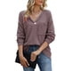 thumbnail image 1 of V cuello de manga larga Top Waffle Knit Loose Fit Casual de fibra de poliéster de las mujeres Pullover Top para otoño, 1 of 5