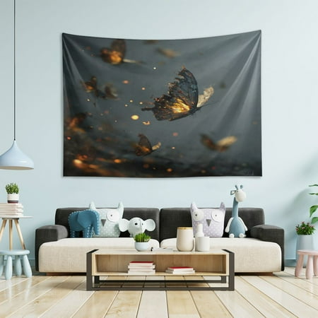Wobogo Fire Butterfly Tapestry 80x60in Home Living Room Bedroom Wall Hanging Ornaments
