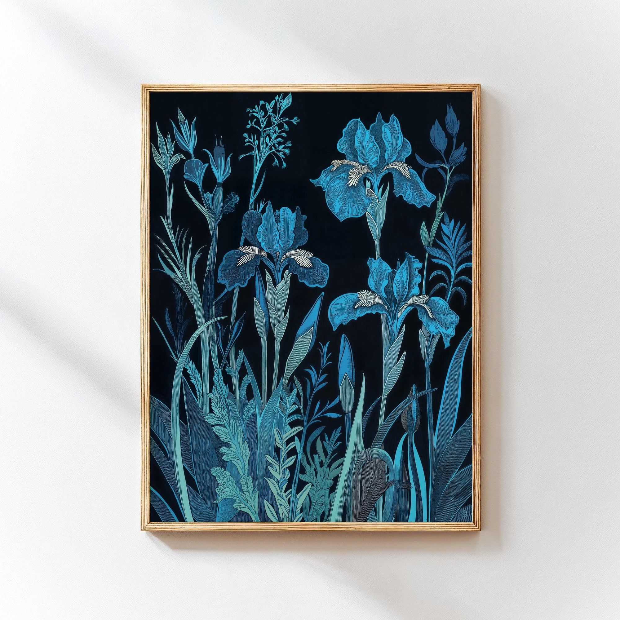 Blue Iris Botanical Art Print Moody Floral Wall Art Dark Botanical Illustration Vintage Iris Flower Dark Academia Decor