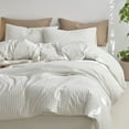 thumbnail image 6 of MooMee Striped Duvet Cover Set Cal-King 100% Washed Cotton Linen Like Textured Breathable 3-Piece (White& Sage Green Wide Stripes), 6 of 6