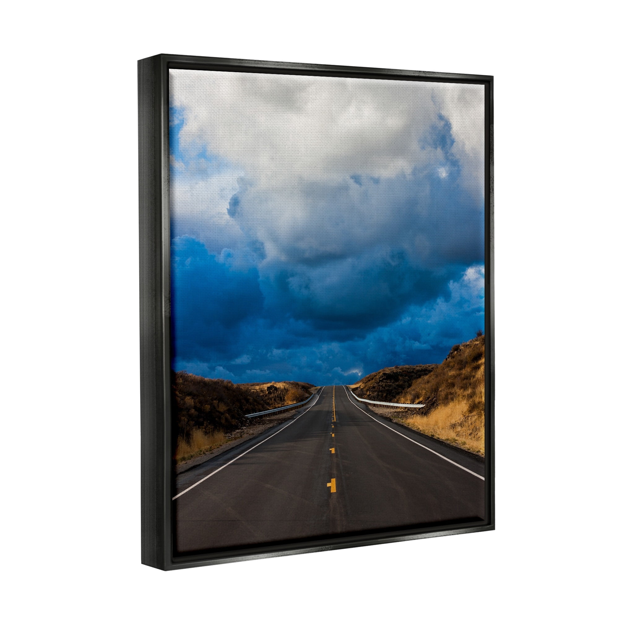 Stupell Industries Highway Road Low Hanging Clouds Rural Countryside Photograph Jet Black Floating Framed Canvas Print Wall Art, Design by Steve Smith