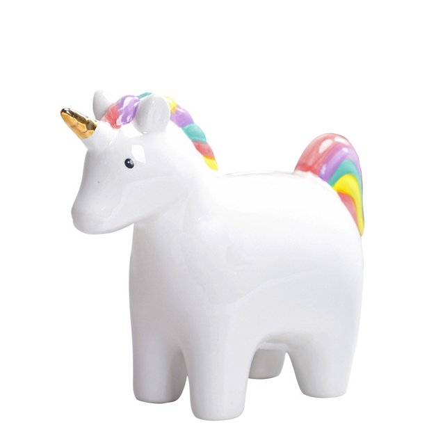 Alcancía de cerámica con unicornio minimalista, estilo nórdico, arcoíris