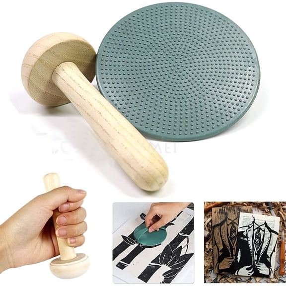 Heteri Rubber Stamp Making Kit, Block Printing Starter Tool Kit, Wooden Mushroom Roller, Grind Tool