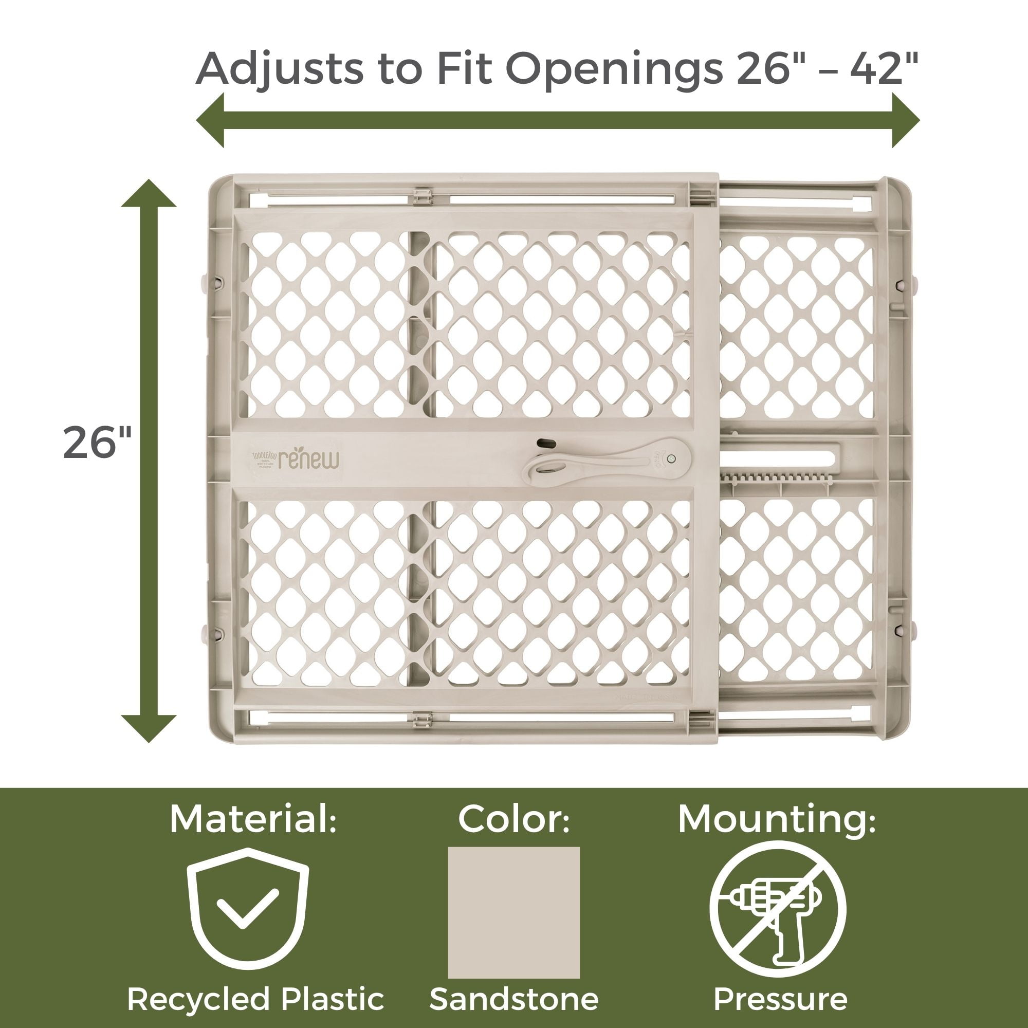 Toddleroo by North States Renew 100% Recycled Plastic Gate for Babies and Toddlers, Sandstone