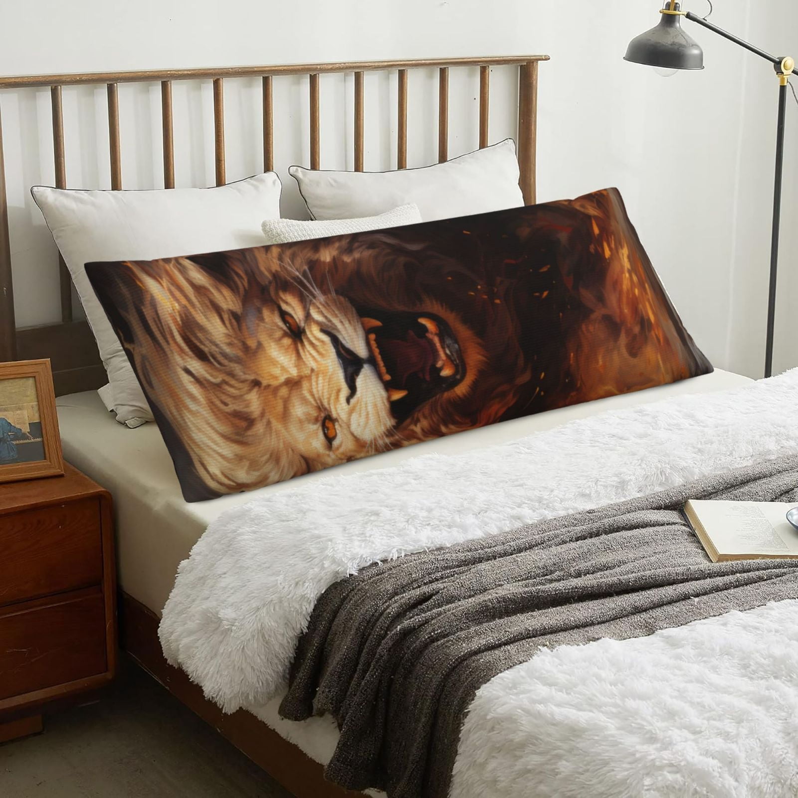 Naloa Cool Fire Lion Super Soft 20x60 Body Pillow Case,Long Side Hidden Zipper（PILLOWS ARE NOT INCLUDED）