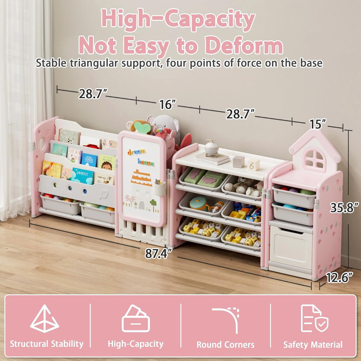 Kids Toy Storage Organizer with 10 Removable Bins, NEORIVER Foldable Toy Organizers and Storage with 3-Tier Bookshelf for Kids Toy Storage Organizer with Drawing Board, Extra 3 Brushes