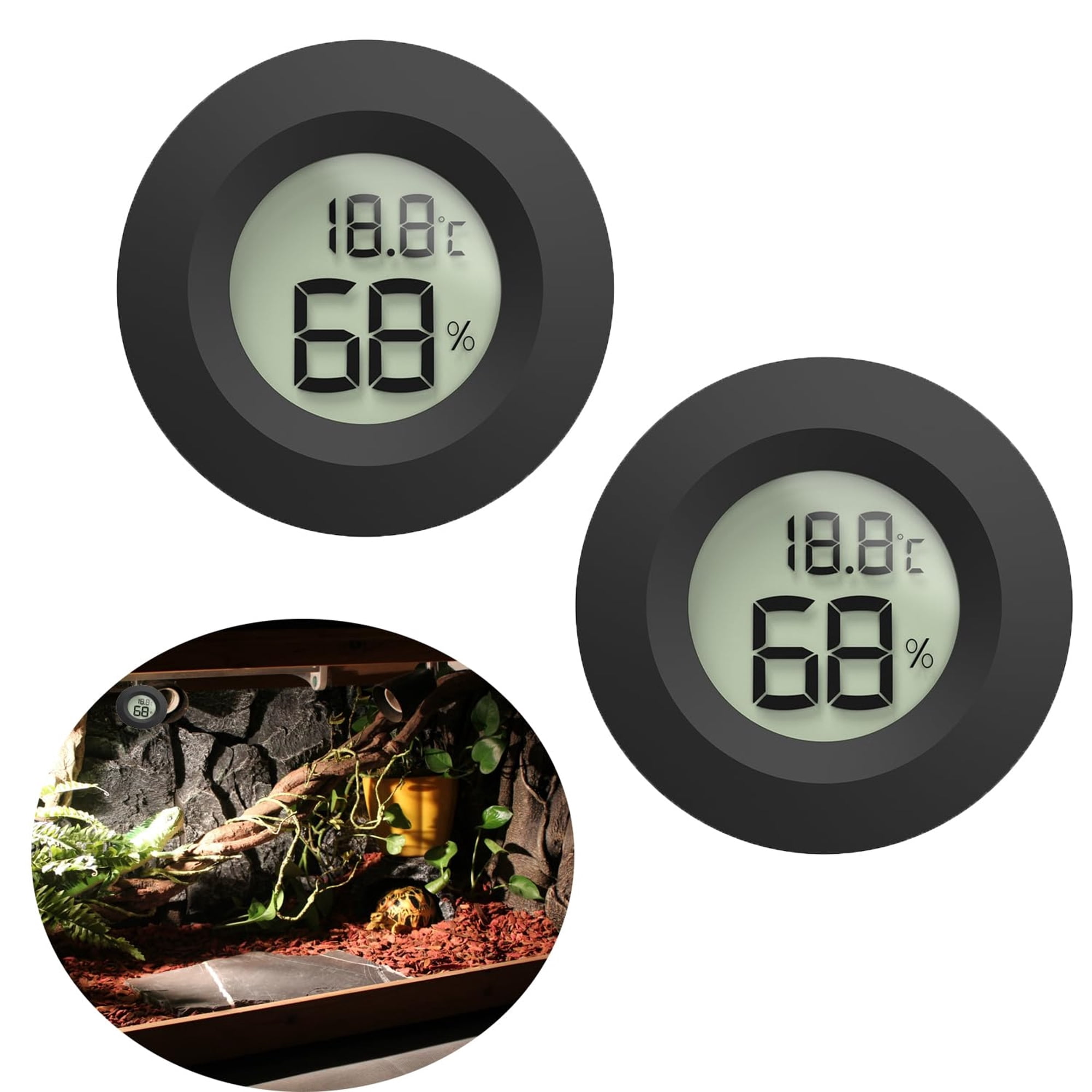 GJX Reptile Tank Accessories,2Pcs Reptile Thermometer and Humidity Gauge,Bearded Dragon Tank Thermometer Humidity Gauge for Jumping Spider,Leopard Gecko,Hermit Crab,Gecko,Ball Python