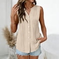 thumbnail image 3 of Women's Summer Cotton Linen Sleeveless Button Down Pleated Tank Tops Dressy Casual Work Blouses Khaki XL, 3 of 4