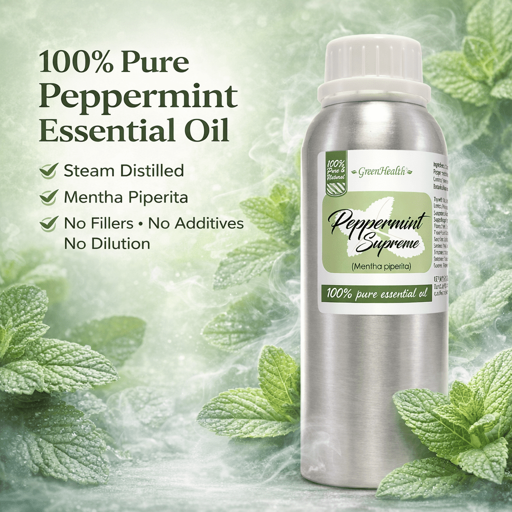 Peppermint Essential Oil – 100% Pure Mentha Piperita – GreenHealth – 8 fl oz (237 ml) Aluminum Bottle with Plug Cap – Aromatherapy, Diffusers, DIY, Candles, Fresh Home Scent