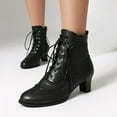 thumbnail image 2 of Winter Vintage Boots for Women PU Leather Lace Up Ankle Booties Side Zipper Shoes Mid Heel Fall Chunky Heel Short Boots, 2 of 6