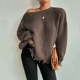 thumbnail image 7 of Htigea Sweaters for Women Distressed Frayed Hem Tops Casual Crew Neck Long Sleeve Loose Fit Pullover Sweater Coffee L, 7 of 7