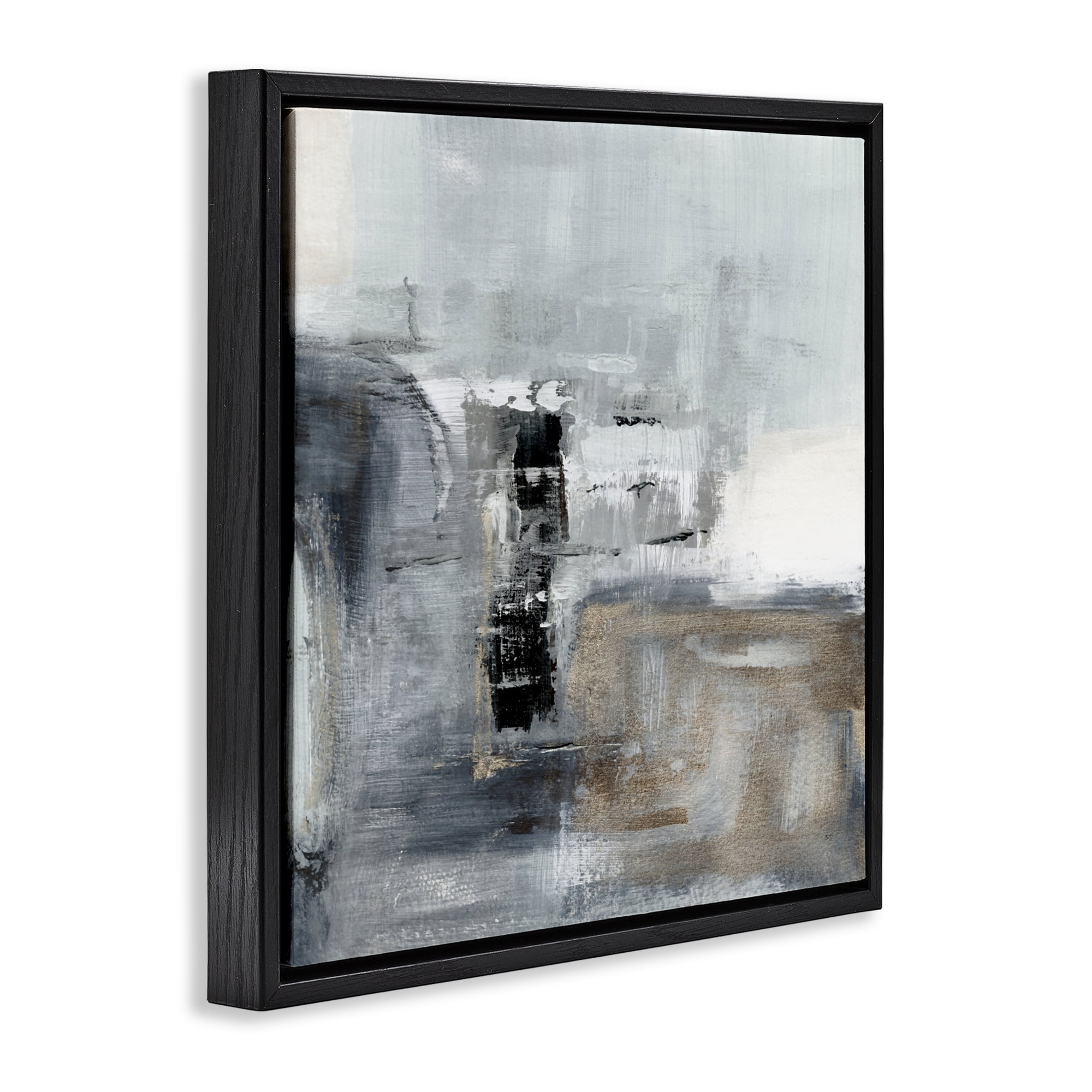 Stupell Industries Still Waters Monochrome Abstraction Black Framed Floater Canvas Wall Art, design by Susan Jill