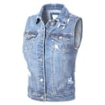 thumbnail image 3 of Made by Olivia Women's Classic Sleeveless Distressed Button Down Jean Denim Jacket Vest, 3 of 4