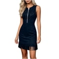 thumbnail image 2 of Dolkfu Blue Summer&Fall Dresses for Women Western Style Fringe Crew Neck Sleeveless Mini Bodycon Dresses Suede Retro Relaxed Fit Solid Dresses Navy,L, 2 of 5