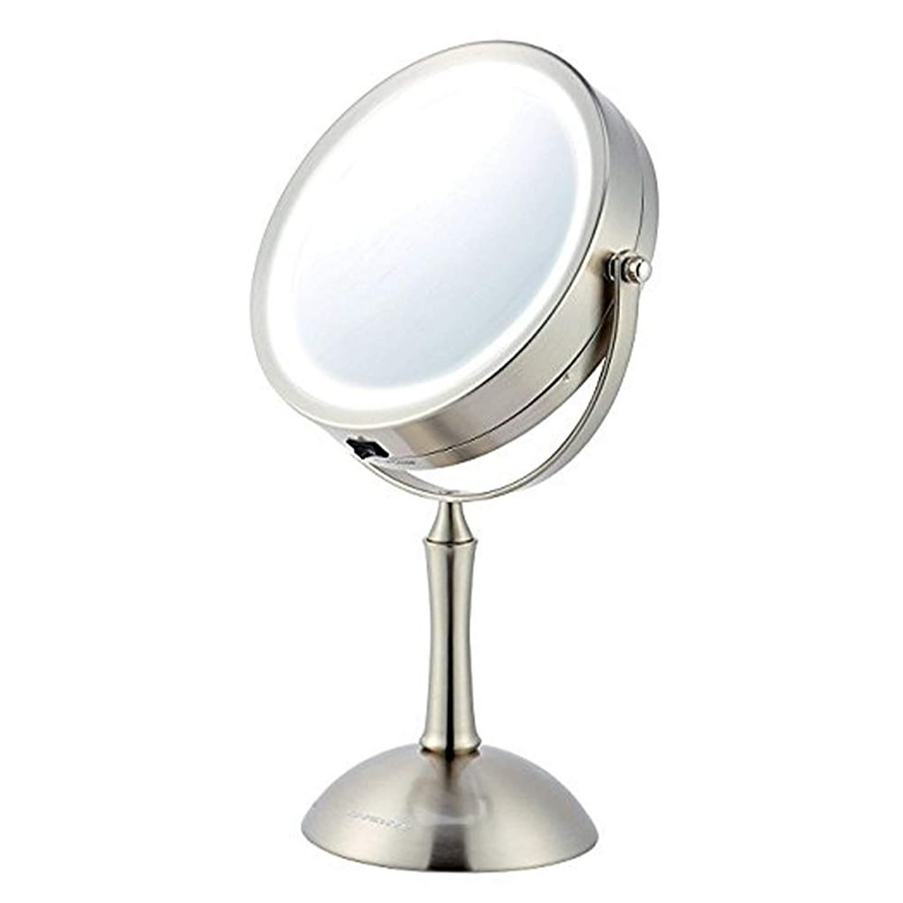 Ovente Circle Lighted Table Top Makeup Mirror 7 inch 1X 8X Magnification LED Ring Light 360