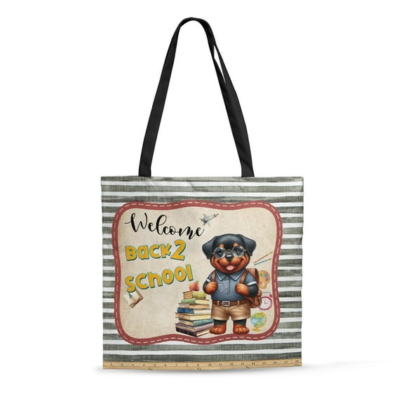 Welcome Rottweiler Back to School Vintage Retro All Over Print 3D Canvas Tote Bag Rottie Dog Lover Gifts Idea Reusable Handbag - 02012