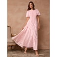 thumbnail image 6 of Pink Puff Sleeve Pleated Maxi Dress For Wedding Guest, Vacation, Party, Date, 6 of 8