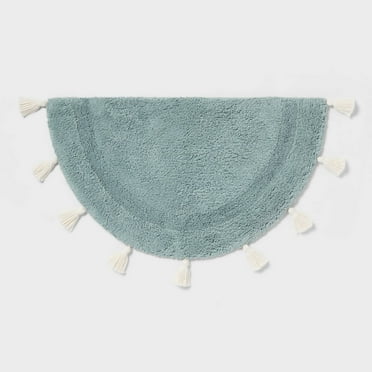 18"x32" Half Moon Bath Rug with Tassels Aqua