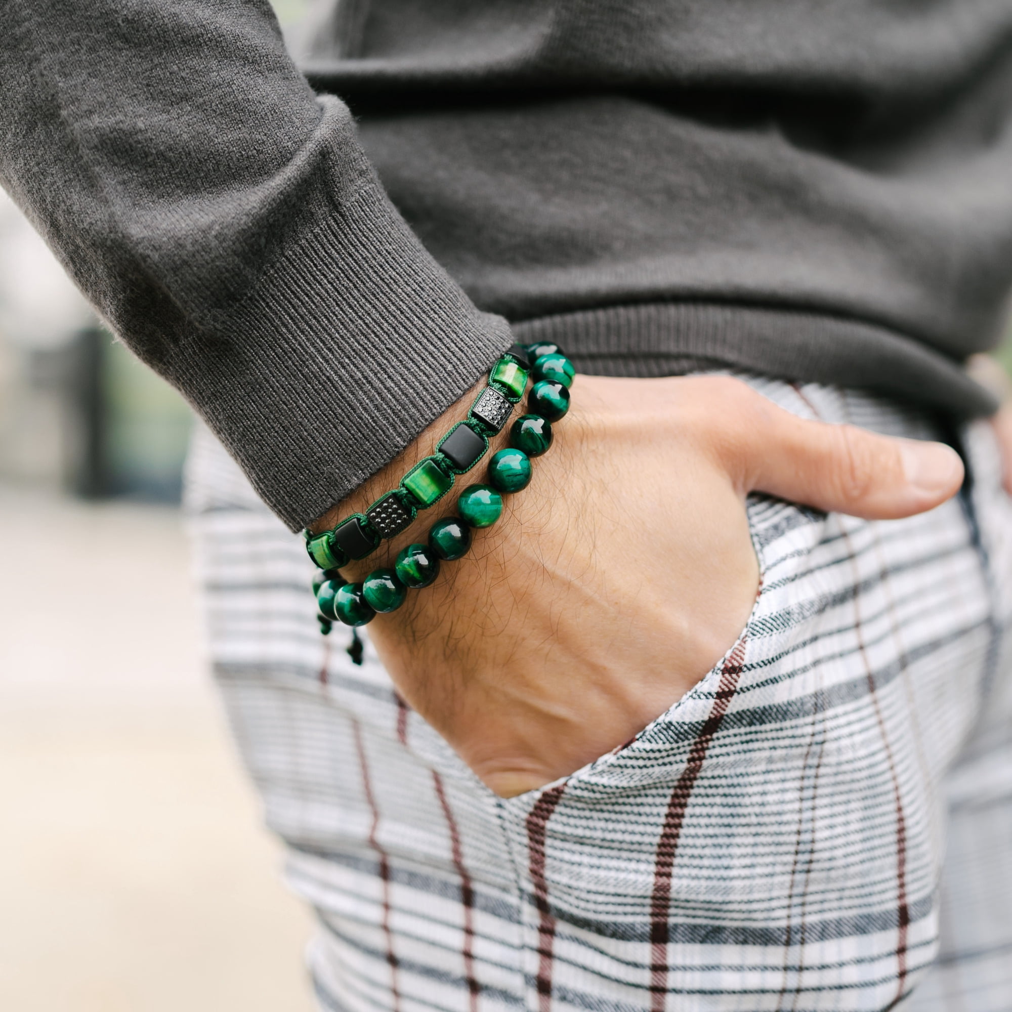 Men's GREEN TIGER EYE Beaded Bracelet | Gift for Men | One Size Fits All | 100% Natural | Gemstone Adjustable Bracelet
