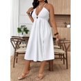 thumbnail image 5 of Plus Size Women Summer Solid Color Side Slit Hem Sexy Spaghetti Strap Dress, 5 of 6