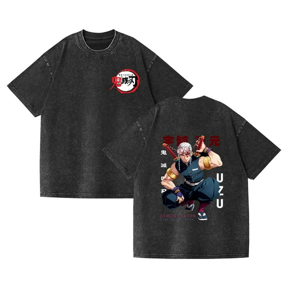 Duoxingbao Retro washed T-shirt street hip-hop anime Demon Slayer casual cotton summer short sleeve