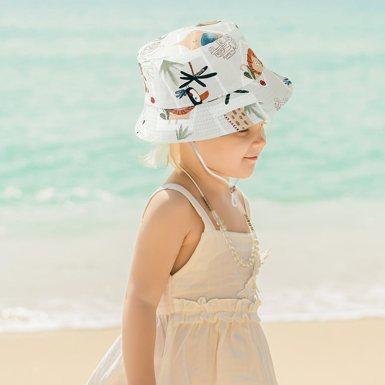 Kids Adjustable Chin Strap Sun Protection Hats Summer Spring Sun Hat Cute  Cartoon Outdoor Beach Bucket Cap Elastic Baby Turban Hat Children Caps
