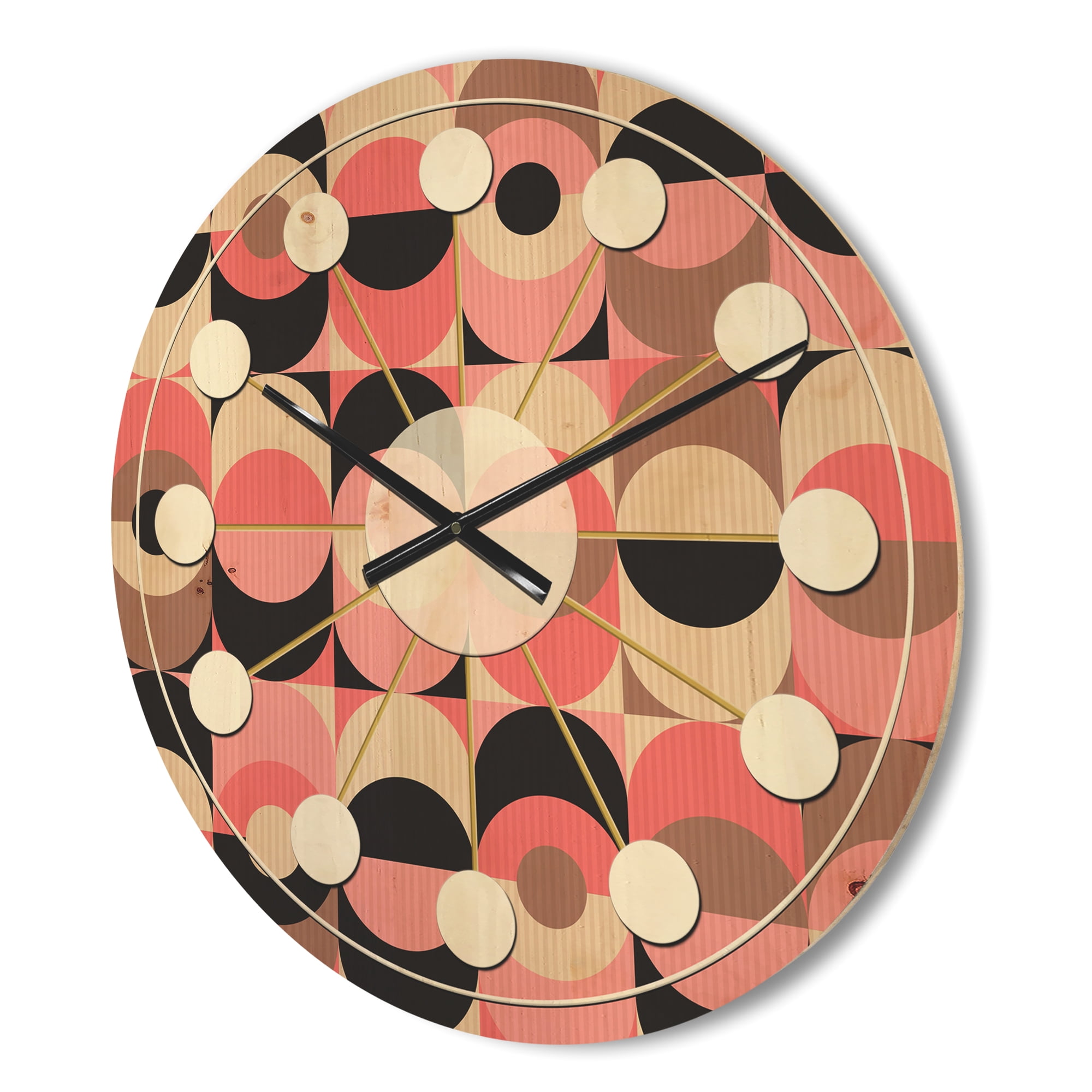 Designart 'Geometrical Retro Design XI' Mid-Century Modern Wood Wall Clock