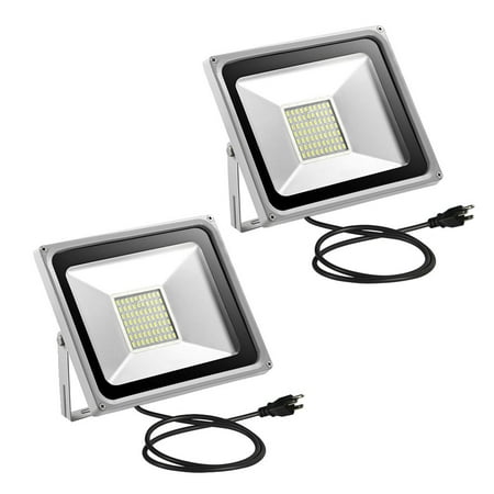 2pcs 50w Led Flood Light 110v Outdoor Spotlight Waterproof Cool White W Us Plug