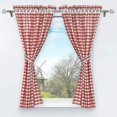 thumbnail image 1 of 100*140cm 100*140cm Juego de 2 cortinas opacas perforadas con 2 adornos de ventana a cuadros para interior de dormitorio, rojo, alto/ancho, 120/80cm, 1 of 4