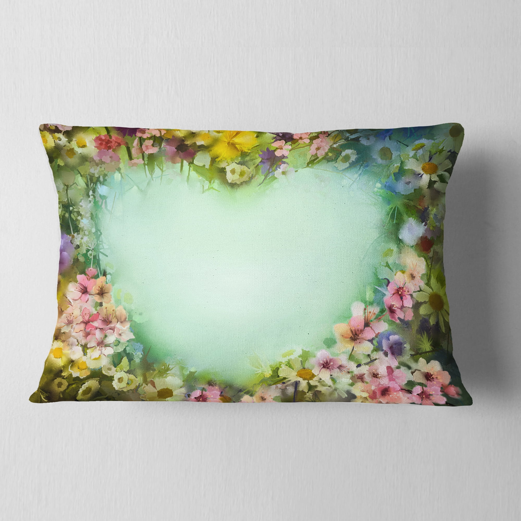 Designart Vintage Flowers with Heart Shape - Floral Throw Pillow - 12x20