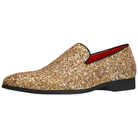 

Santimon Mens Dress Shoes Paillette Loafers Metallic Slip-On Casual Business Shoes Gold 8 US