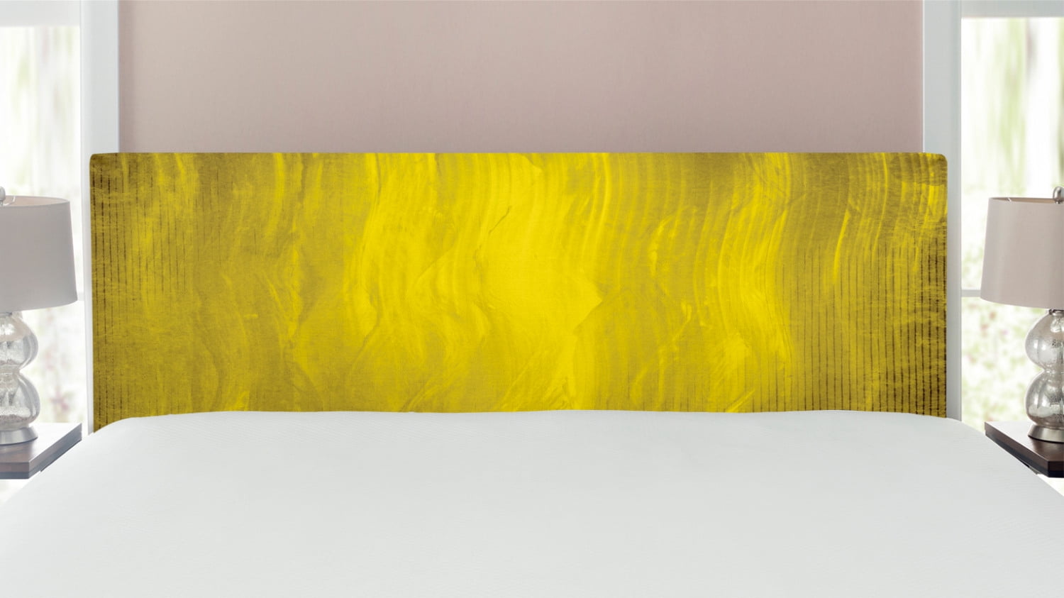 Yellow Headboard, Abstract Retro Design Art with Wavy Vertical Lines