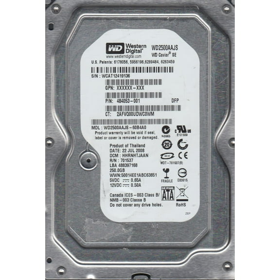 WD2500AAJS-60B4A0, DCM HHRNHTJAAN, Western Digital 250GB SATA 3.5 Hard Drive