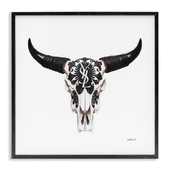 Stupell Industries Chic Brand Cattle Skull Fashion Painting Black Framed Art Print Wall Art, 12 x 12