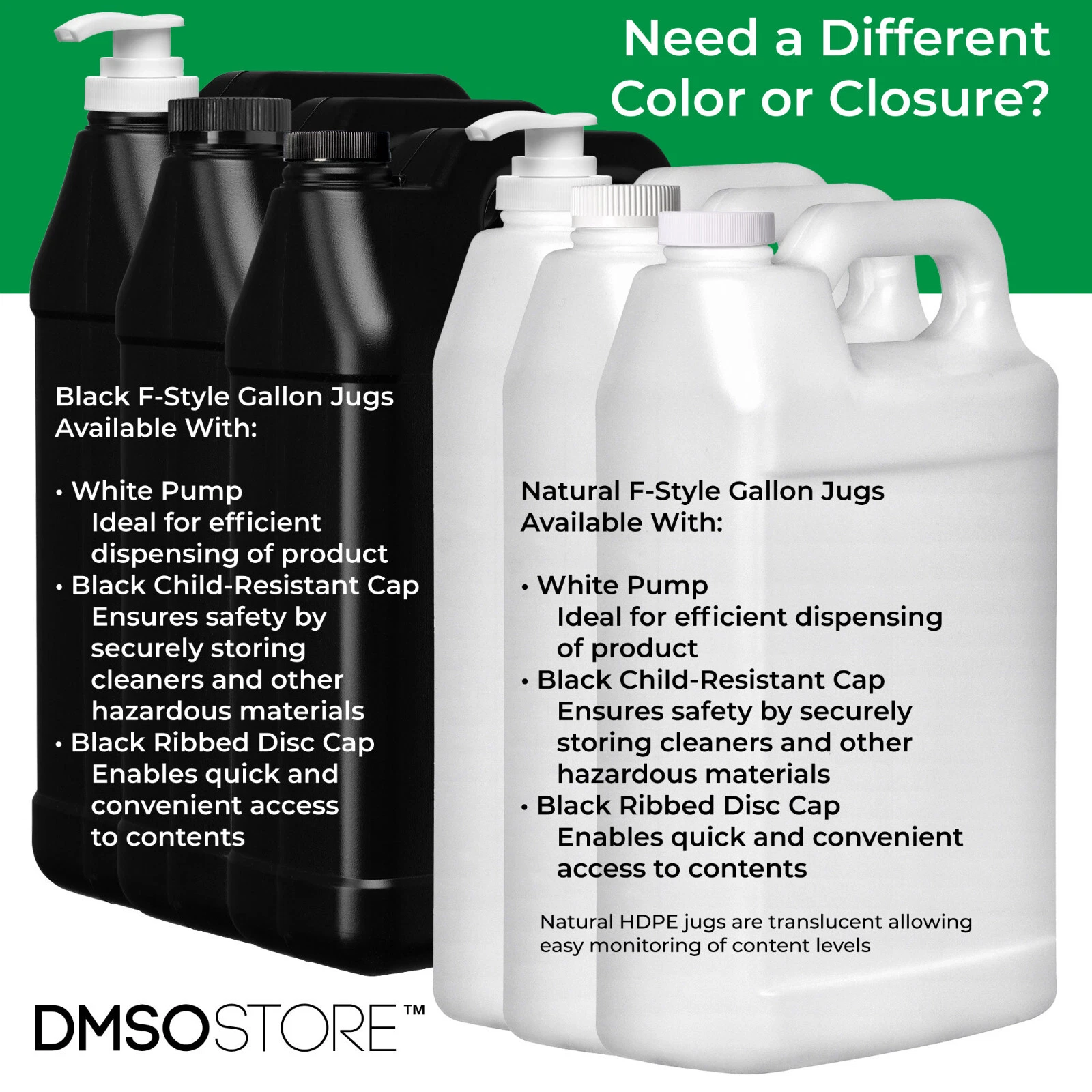 Plastic 1 Gallon Jug w/ Push Pump Black, F-Style, 38/400, HDPE, (128oz) 3 Pack